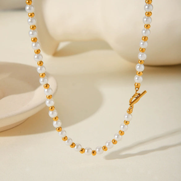 Light Luxury Stainless Steel Geometric Beaded Clavicle Chain Necklace For Women Electroplated