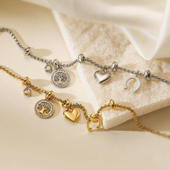 Light Luxury Stainless Steel Geometric Life Tree Pendant Bracelet For Women Plated And Inlaid With Zircon