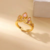Light Luxury Stainless Steel Love Heart Opening Ring With Zircon Bow And Geometric Design Jewelry