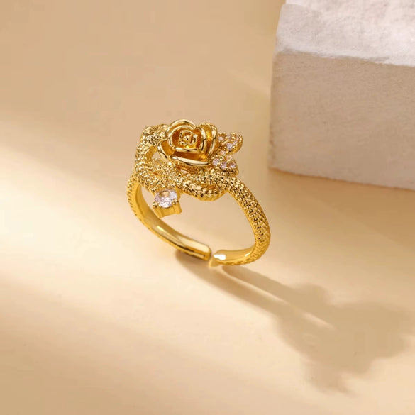 Light Luxury Stainless Steel Love Heart Opening Ring With Zircon Bow And Geometric Design Jewelry