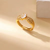 Light Luxury Stainless Steel Love Heart Opening Ring With Zircon Bow And Geometric Design Jewelry