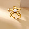 Light Luxury Stainless Steel Love Heart Opening Ring With Zircon Bow And Geometric Design Jewelry