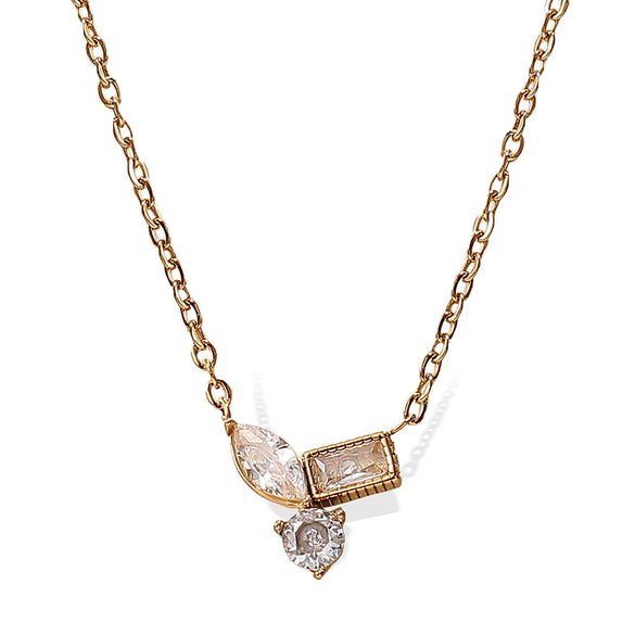 Light Luxury Stainless Steel Necklace For Women Plated With Gold And Inlaid With Zircon