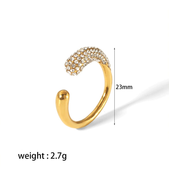 Light Luxury Stainless Steel Open Ring With Diamond Embedded And U Shape Electroplated For Women