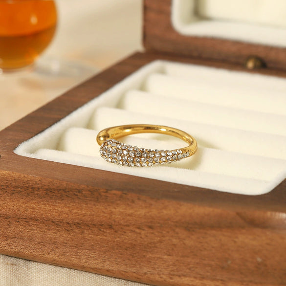 Light Luxury Stainless Steel Open Ring With Diamond Embedded And U Shape Electroplated For Women