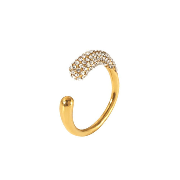 Light Luxury Stainless Steel Open Ring With Diamond Embedded And U Shape Electroplated For Women
