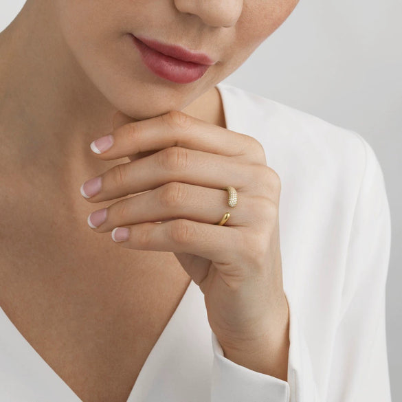 Light Luxury Stainless Steel Open Ring With Diamond Embedded And U Shape Electroplated For Women