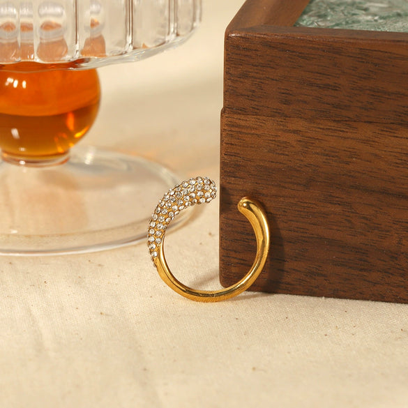 Light Luxury Stainless Steel Open Ring With Diamond Embedded And U Shape Electroplated For Women