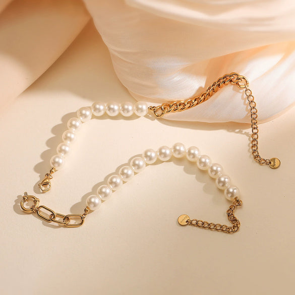 Light Luxury Stainless Steel Pearl Geometric Women's Bracelet With 18K Gold Plated Electroplating