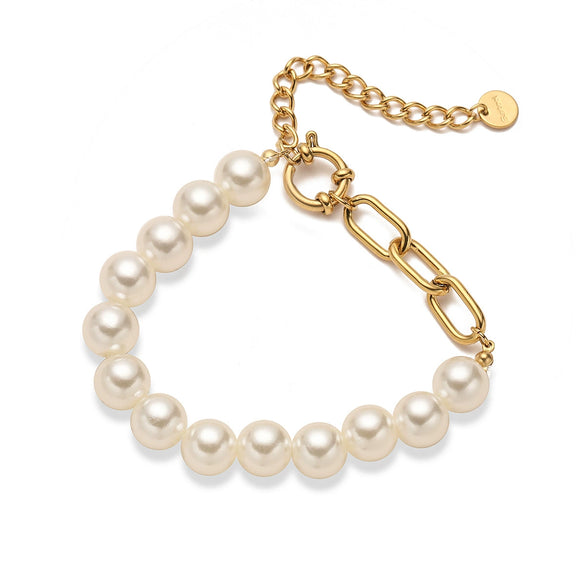 Light Luxury Stainless Steel Pearl Geometric Women's Bracelet With 18K Gold Plated Electroplating
