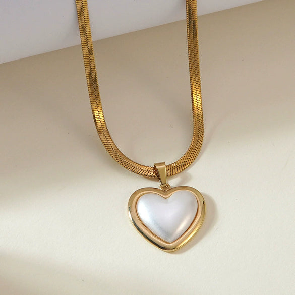 Light Luxury Stainless Steel Pearl Necklace And Earrings Set With Snake Bone Chain Electroplated Heart Drop Bell And Butterfly Design For Women