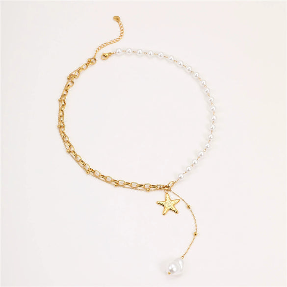 Light Luxury Stainless Steel Pearl Pendant Necklace For Women With Electroplating Design