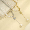 Light Luxury Stainless Steel Pearl Pendant Necklace For Women With Electroplating Design