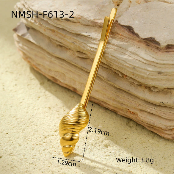 Light Luxury Stainless Steel Shell Hairpin With Pearl Conch Starfish Women's Hair Accessories Electroplated