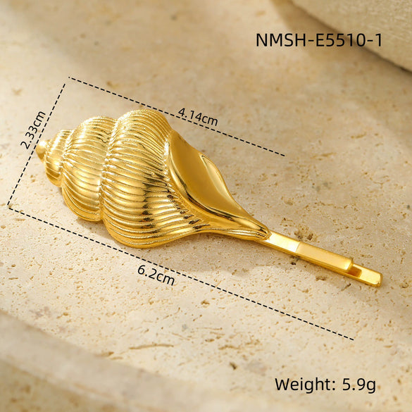Light Luxury Stainless Steel Shell Hairpin With Pearl Conch Starfish Women's Hair Accessories Electroplated