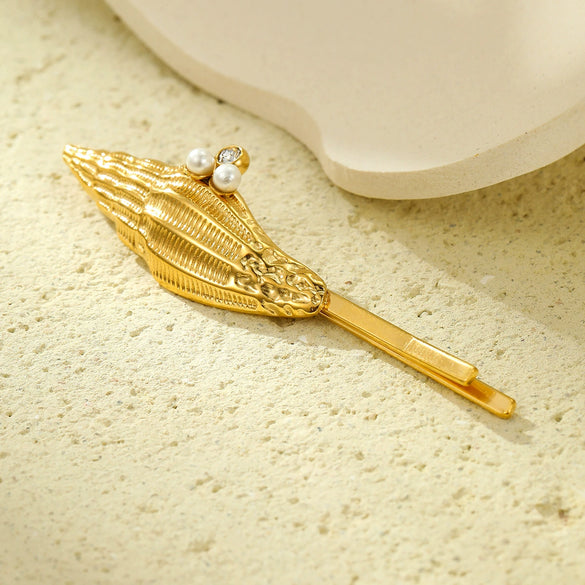 Light Luxury Stainless Steel Shell Hairpin With Pearl Conch Starfish Women's Hair Accessories Electroplated