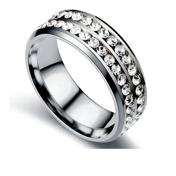 Light Luxury Stainless Steel U Shape Double Row Diamond Ring Fashion Unisex Couple Jewelry