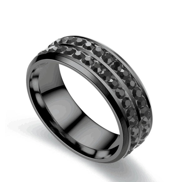 Light Luxury Stainless Steel U Shape Double Row Diamond Ring Fashion Unisex Couple Jewelry