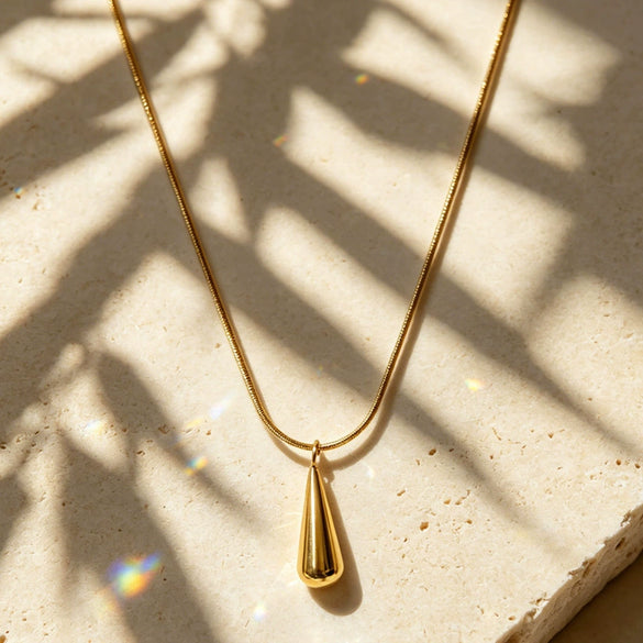 Light Luxury Stainless Steel Water Drop Necklace And Earrings Set Electroplated Snake Bone Chain Women's Jewelry