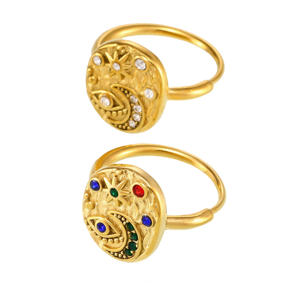 Light Luxury Star And Moon Tail Ring In Titanium Steel With Geometric Design And Electroplating