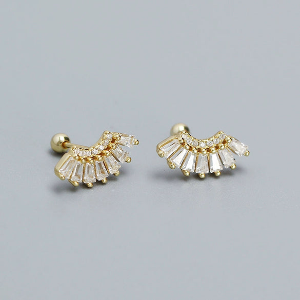 Light Luxury Stud Earrings S925 Silver Geometric Fanshaped Electroplated For Women