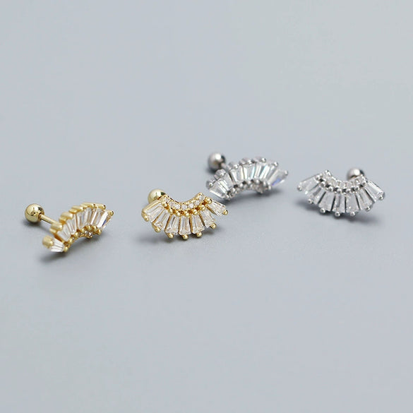 Light Luxury Stud Earrings S925 Silver Geometric Fanshaped Electroplated For Women