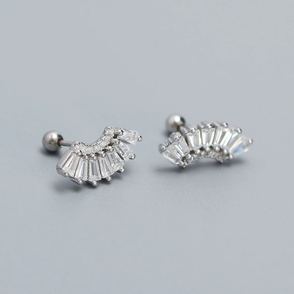 Light Luxury Stud Earrings S925 Silver Geometric Fanshaped Electroplated For Women