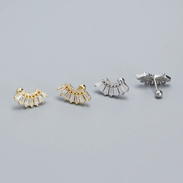 Light Luxury Stud Earrings S925 Silver Geometric Fanshaped Electroplated For Women