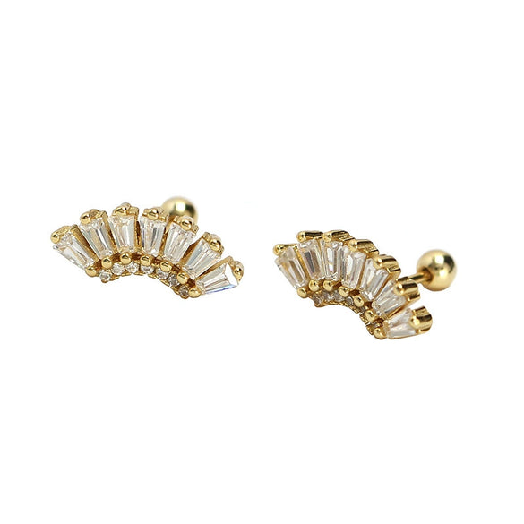 Light Luxury Stud Earrings S925 Silver Geometric Fanshaped Electroplated For Women