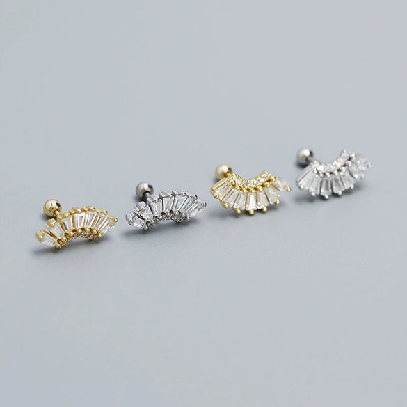 Light Luxury Stud Earrings S925 Silver Geometric Fanshaped Electroplated For Women