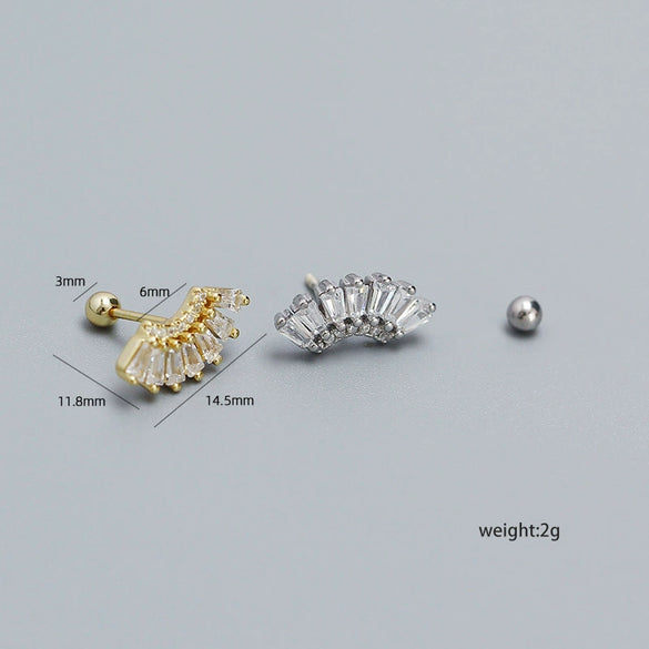 Light Luxury Stud Earrings S925 Silver Geometric Fanshaped Electroplated For Women