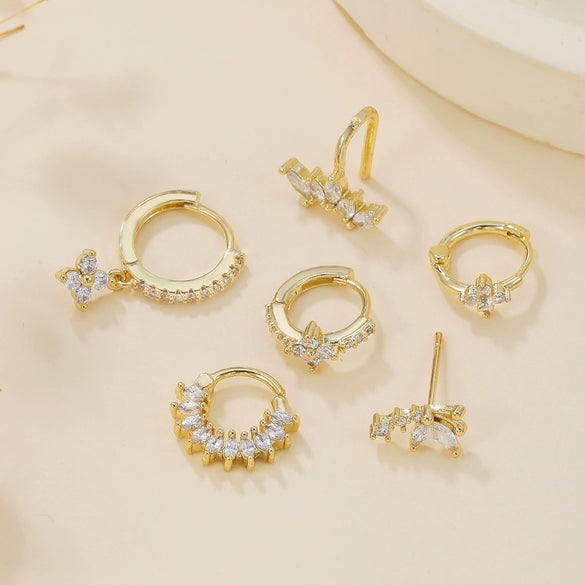 Light Luxury Style Copper Fourleaf Clover Petal Zircon Ear Clip Earrings Jewelry For Women