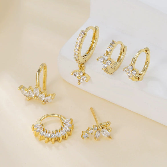 Light Luxury Style Copper Fourleaf Clover Petal Zircon Ear Clip Earrings Jewelry For Women