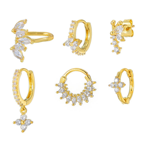 Light Luxury Style Copper Fourleaf Clover Petal Zircon Ear Clip Earrings Jewelry For Women