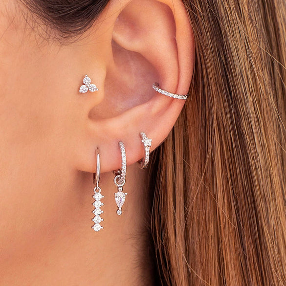 Light Luxury Style Dropshaped Clover Copper Goldplated Zircon Earrings Set For Women