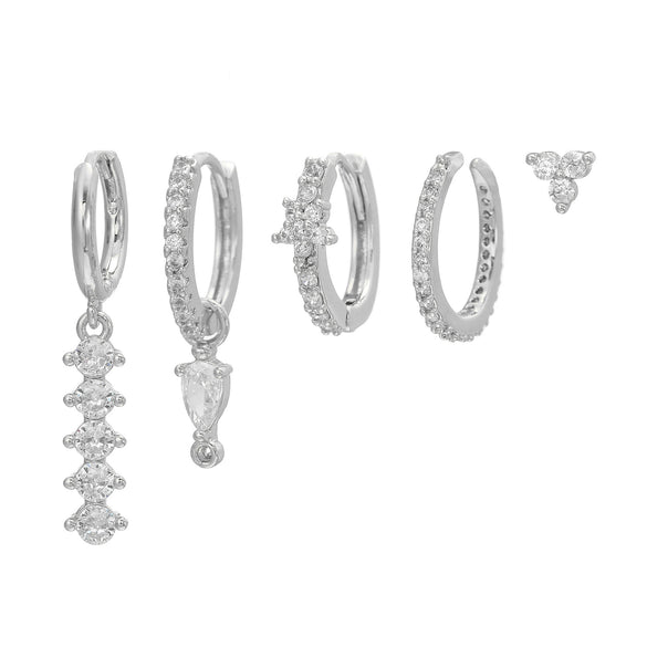 Light Luxury Style Dropshaped Clover Copper Goldplated Zircon Earrings Set For Women