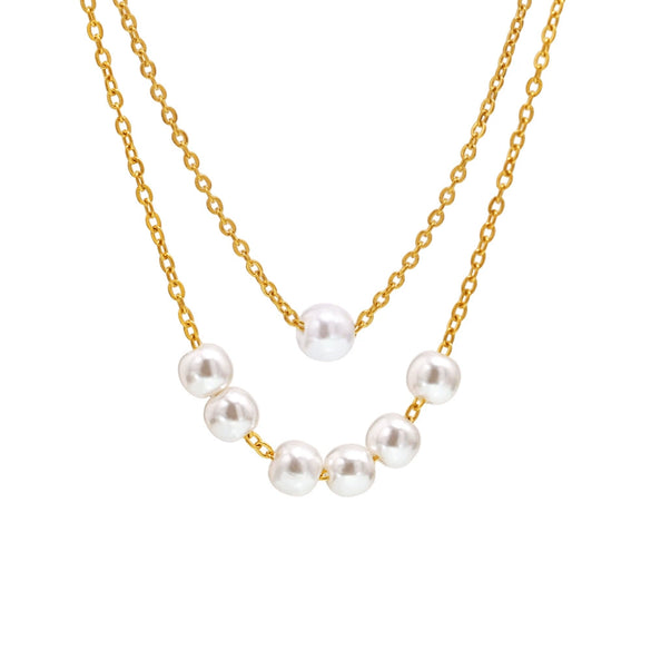 Light Luxury Style Exquisite Bead Necklace For Women Stainless Steel Shell Beads Geometric Titanium Steel Electroplated