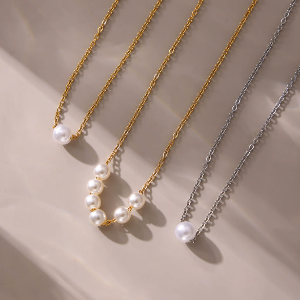 Light Luxury Style Exquisite Bead Necklace For Women Stainless Steel Shell Beads Geometric Titanium Steel Electroplated