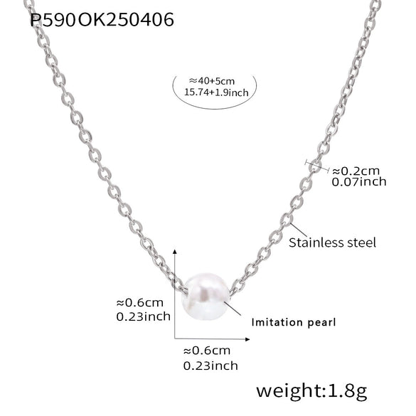 Light Luxury Style Exquisite Bead Necklace For Women Stainless Steel Shell Beads Geometric Titanium Steel Electroplated
