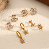 Light Luxury Style Stainless Steel Starfish Earrings Set With Diamonds And Flower Pattern For Women