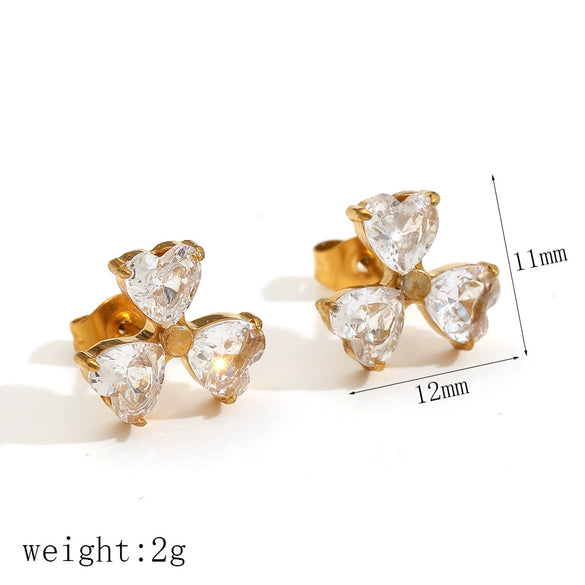 Light Luxury Style Stainless Steel Starfish Earrings Set With Diamonds And Flower Pattern For Women