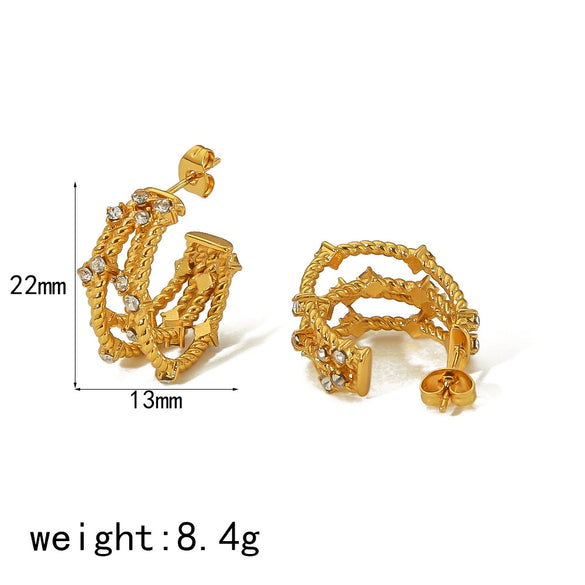 Light Luxury Style Titanium Steel Cshaped Earrings With Inlaid Zircon And Geometric Letters Numbers Text Pattern