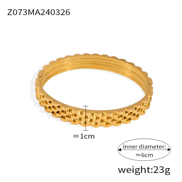 Light Luxury Style Titanium Steel Gold Plated Creative Bracelet With Geometric Pattern And Opening Design For Women