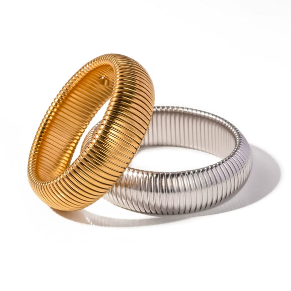 Light Luxury Temperament Single Layer Elastic Snake Chain Bracelet In Titanium Steel With Geometric Pattern And Electroplating Treatment