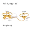 Light Luxury Texture Bow Love Shape Peach Heart Bow Chain Stacked Stainless Steel Open Tail Ring With 18K Furnace Vacuum Plating