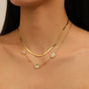 Light Luxury Titanium Steel Double Layer Cat's Eye Necklace With Geometric Pattern For Women