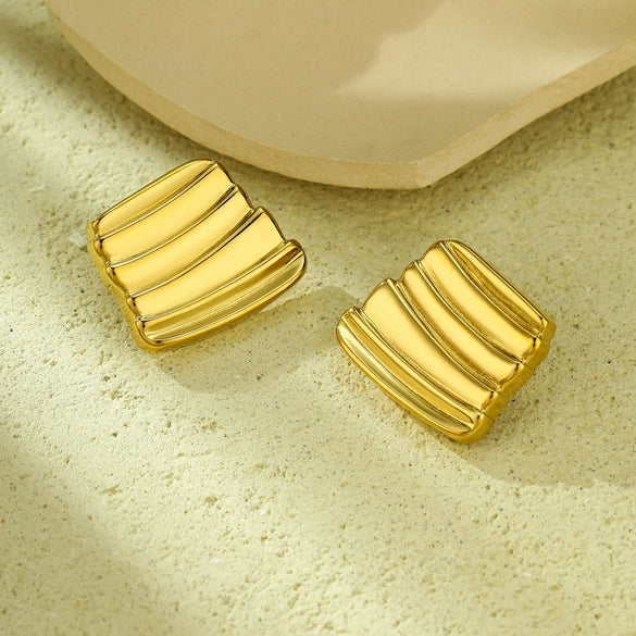 Light Luxury Titanium Steel Geometric Irregular Hammered Pleated Stainless Steel Hollow Vintage Women's Earrings With Electroplating