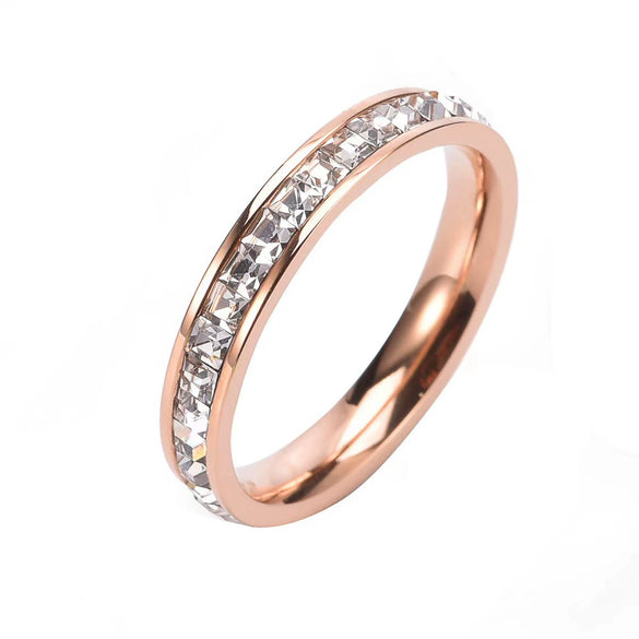 Light Luxury Titanium Steel Geometric U Shaped Ring With Diamond Setting Minimalist Unisex Couple Band