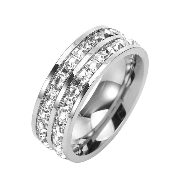 Light Luxury Titanium Steel Geometric U Shaped Ring With Diamond Setting Minimalist Unisex Couple Band