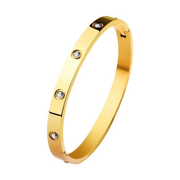 Light Luxury Titanium Steel Open Cuff Bracelet With Gold Inlaid Geometric Design Simple Trendy Women's Jewelry